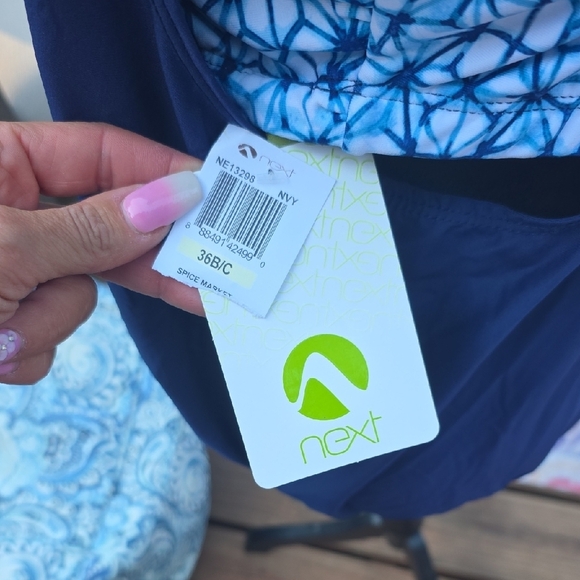 Next Navy and White Patterned Swim Top - Picture 3 of 3